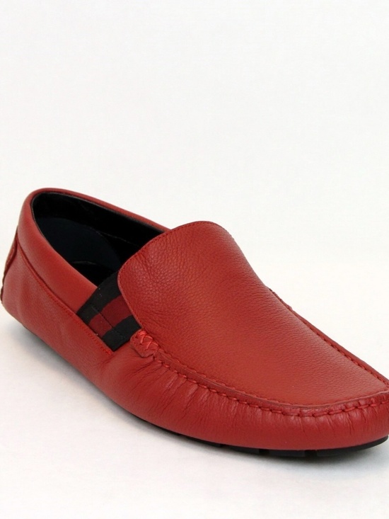 NIB Gucci Men\'s Red Leather Loafer Shoes Web 363835 G 8.5 main image 6